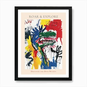 Abstract Dinosaur Paint Splash White Red Green Poster Art Print