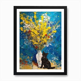 Still Life Of Statice With A Cat 3 Art Print