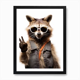 A Bahamian Raccoon Doing Peace Sign Wearing Sunglasses 1 Art Print