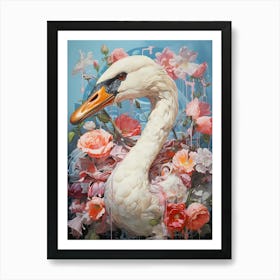 Swan With Roses 1 Art Print