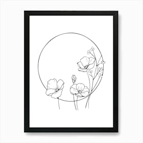 Flowers In A Circle Minimalist Line Art Monoline Illustration Art Print