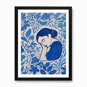 Blue Woman Silhouette 11 Art Print