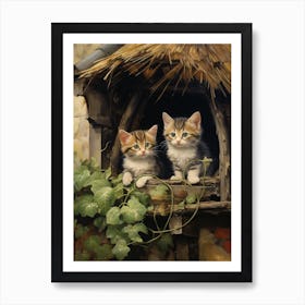Cute Kittens In Medieval Village 1 Art Print