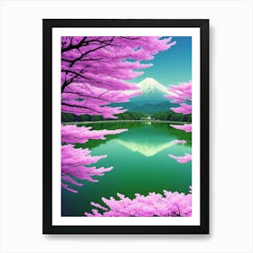 Pink Cherry Blossoms Cherry Blossoms Mount Fuji Japan Art Print