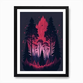 A Fantasy Forest At Night In Red Theme 43 Art Print