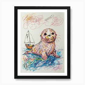 Seal With Sailboat Art Print