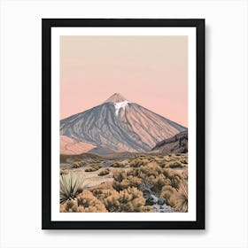 Mount Teide Spain Color Line Drawing (3) Art Print