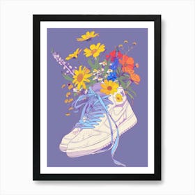 Retro Sneakers With Flowers 90s Illustration 5 Art Print