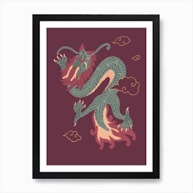 Folklore Creature Chinese Dragon With Tail Vector Art Print