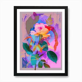 Rose 2 Neon Flower Collage Art Print