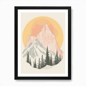 Zugspitze Germany Color Line Drawing Drawing (5) Art Print