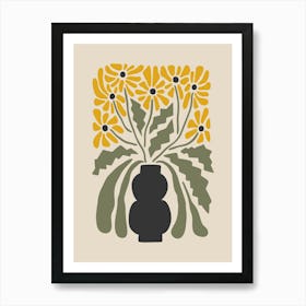 Minimalist Flower Arrangement in Green and Yellow 1 Art Print