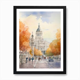 Madrid Spain In Autumn Fall, Watercolour 4 Art Print