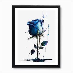 Painted blue rose Art Print