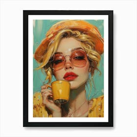 Girl With A Cup Of Coffee Art Print