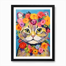 Scottish Fold Cat With A Flower Crown Painting Matisse Style 1 Art Print