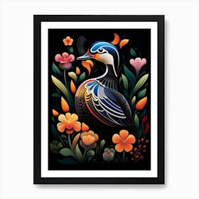 Folk Bird Illustration Wood Duck Art Print