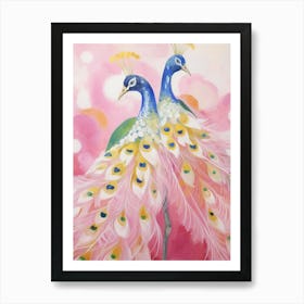 Pink Ethereal Bird Painting Peacock 2 Art Print