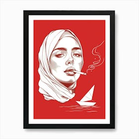 Muslim Woman Smoking A Cigarette Art Print