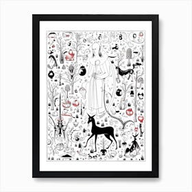 Line Art Inspired By The Garden Of Earthly Delights 1 Art Print