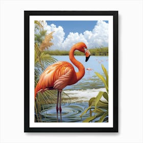 Greater Flamingo Salt Pans And Lagoons Tropical Illustration 2 Art Print