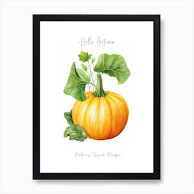 Hello Autumn Buttercup Squash Pumpkin Watercolour Illustration 1 Art Print