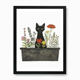 Black Cat In Flower Pot Art Print
