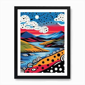 Polka Dot Pop Art Mountain Landscape 2 Art Print