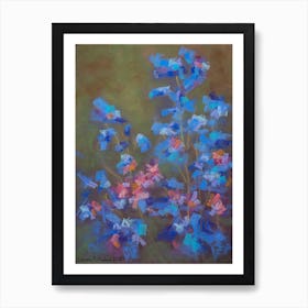 Abstract blue and pink flowers in soft pastels Art Print