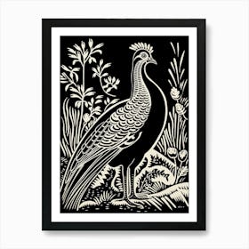 B&W Bird Linocut Pheasant 2 Poster