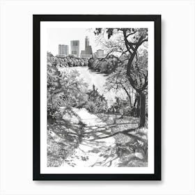 Zilker Metropolitan Park Austin Texas Black And White Drawing 2 Art Print