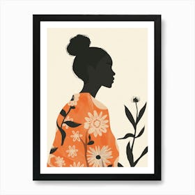 Boho Silhouette Of A Woman With Flowers Art Print