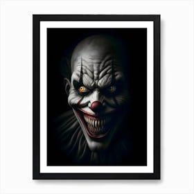 Creepy scary Clown isolated on black background 1 Art Print