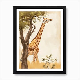 Giraffe Reaching Up To The Leaves 3 Art Print