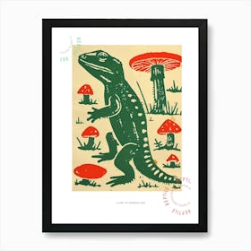 Lizard With Mushrooms Bold Block 4 Poster Art Print