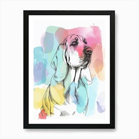 Bloodhound Dog Pastel Line Watercolour Illustration 2 Art Print