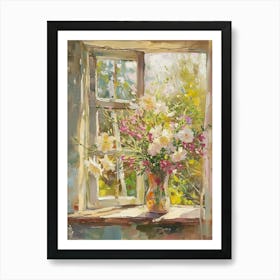 Carnation Flowers On A Cottage Window 1 Art Print