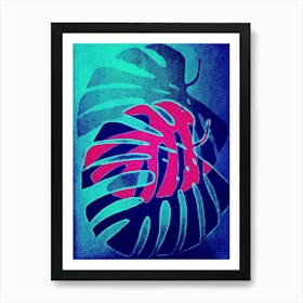 Blue turquoise pink monstera Art Print