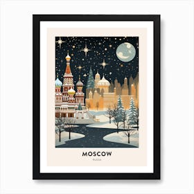 Winter Night  Travel Poster Moscow Russia 2 Art Print