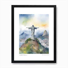 Christ The Redeemer, Rio De Janeiro, Brazil 4 Watercolour Travel Poster Art Print