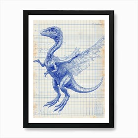 Protarchaeopteryx Dinosaur Blue Print Sketch 2 Art Print