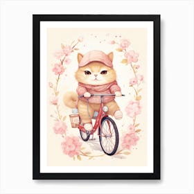 Kawaii Cat Drawings Biking 1 Art Print