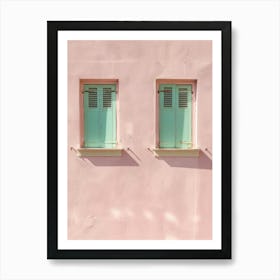 Pink Wall With Green Shutters 3 Art Print