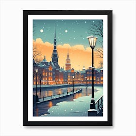 Winter Travel Night Illustration Hamburg Germany 1 Art Print