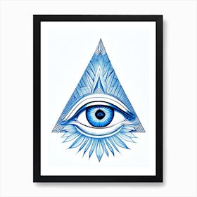 Pineal Gland, Symbol, Third Eye Blue & White 5 Art Print