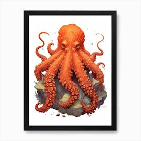 Giant Pacific Octopus Flat Illustration 2 Art Print