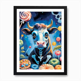 Cute Skeleton Cow Painting Halloween (4) Art Print
