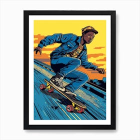 Skateboarding In Cape Town, South Africa Comic Style 4 Art Print