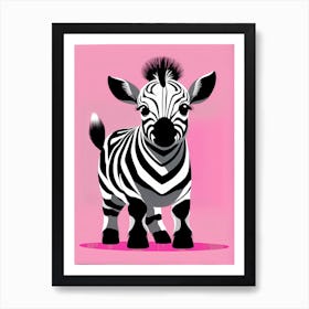 Playful foal On Solid pink Background, modern animal art, baby zebra 1 Art Print