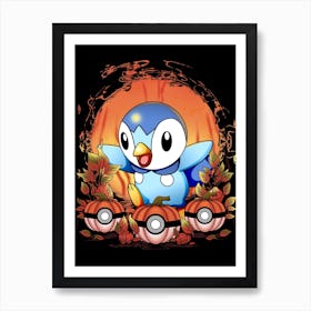 Piplup Spooky Night - Pokemon Halloween Art Print